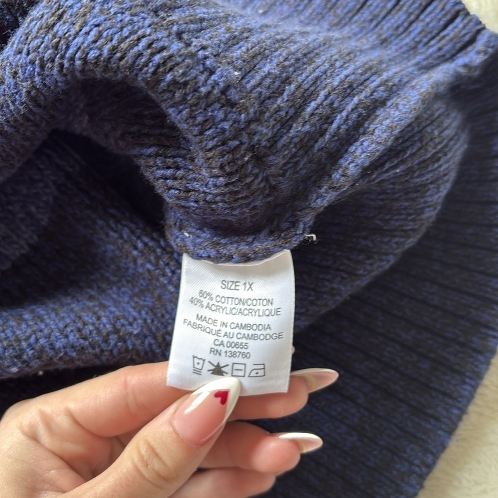 Penningtons 1X Plus Size 100% Cotton Colorblock Knit Sweater Blue Womens - Picture 7 of 9